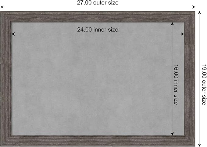 Amanti Art Grey Framed Magnetic Board 19x27 Medium Vision Board for use with Magnets, 100% Metal Sheet to Display Items as Office Decor or for Home Organization in mudroom, Kitchen or Kids Room