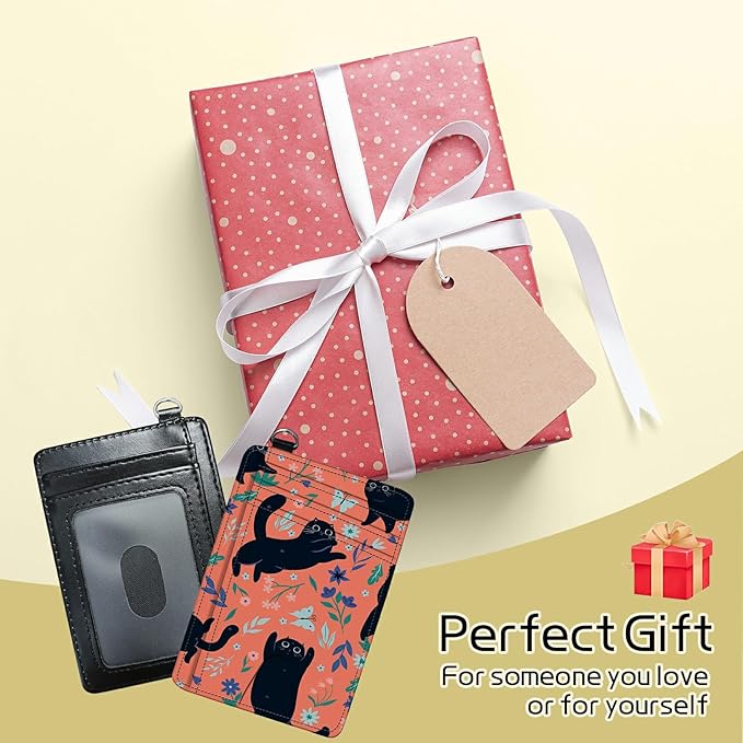 BWEGRHE Small Travel Wallets, Black Cat Flowers Slim Minimalist Front Pocket Wallet with Wristlet, RFID Blocking PU Leather Credit Card Holder with ID Window Change Purse for Men Women