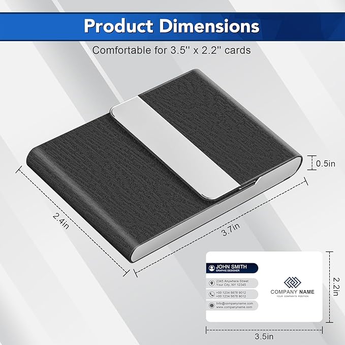 Business Card Holder with Ultra Slim Design, Business Card Case with Premium PU Leather, Suit Pocket Metal Card Holder for Women/Men, Magnetic Closure Quick Access Cards