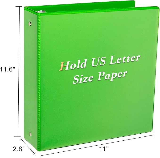 CIXILDTS 2-inch Round Ring Binder, Durable 2" 3 Ring Binder Fit Letter Size Paper, Green, 6-Pack