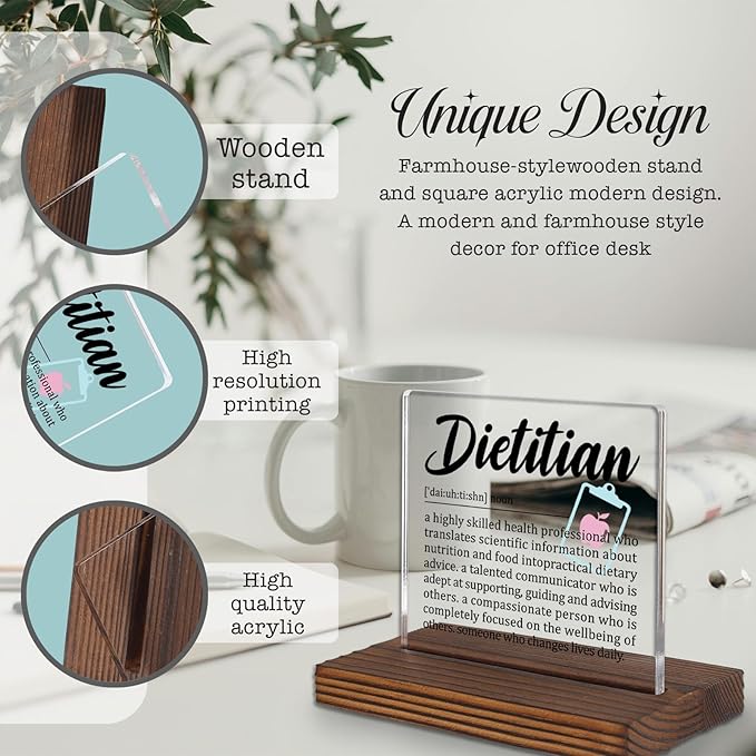 Dietitian Desk Sign Gift for Nutritionists, Thank You Appreciation Plaque for Registered Dietitian Office Decor, Nutritional Counseling Desk Display PA068