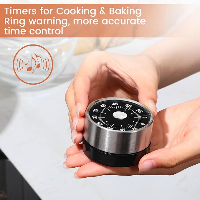 6 Pcs 60 Minute Visual Kitchen Timer Small Classroom Timers with Loud Alarm Stainless Steel Mechanical Timers for Classroom Desk Teaching Chef Countdown Egg Baking Office Cooking(Black)