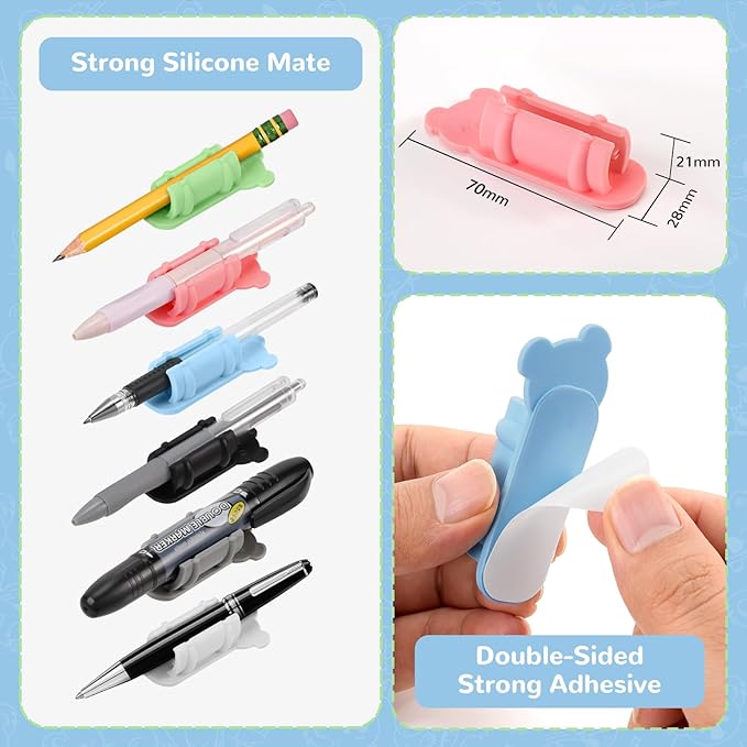 VZZNN 60 Pack Adhesive Pen Holder Clips, Colorful Silicone Pencil Holders for Desk, Wall, Whiteboard & Office Organization, Fits Markers, Pens, Pencils (60 Count, Six colors)