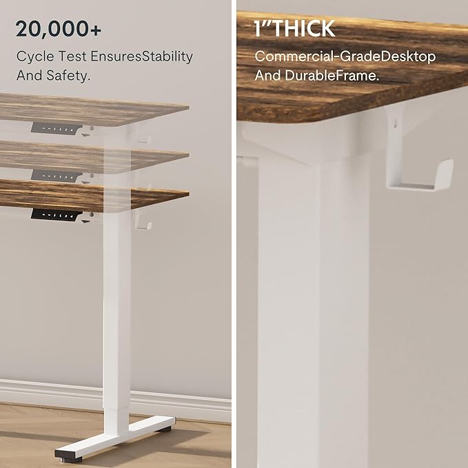 FLEXISPOT EN1 One-Piece Standing Desk with 1-Inch Thick Seamless Desktop, 48"x30" Electric Height Adjustable Desk for Home Office, Multi-Monitor Setups & Easy Assembly, Rustic Brown