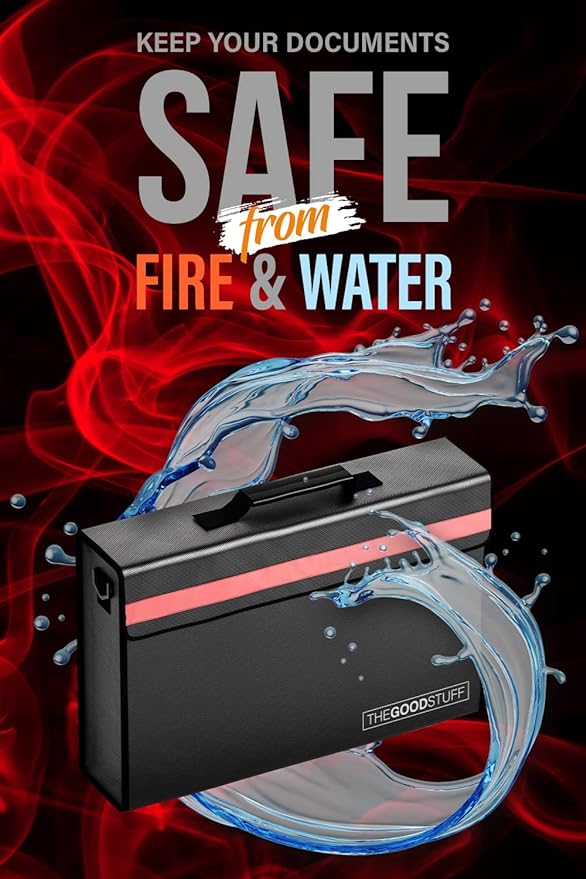 The Good Stuff Fireproof Document Box for Legal Documents, Passports, Cash, and Contracts, 5" x 11" 3.5" / 2000℉ Protect Your Notebooks, Binders, Folders, and Contracts