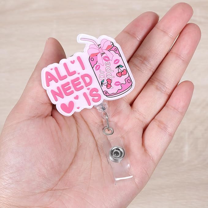 Pink Bow Soda Funny Nurse Badge Reel, Cute Coquette Soda Pop Retractable ID Card Badge Holder, Name Tag Badge Buddy for RN CNA LPN Nurse Nursing Student Doctor Social Workers, Nurses Gifts