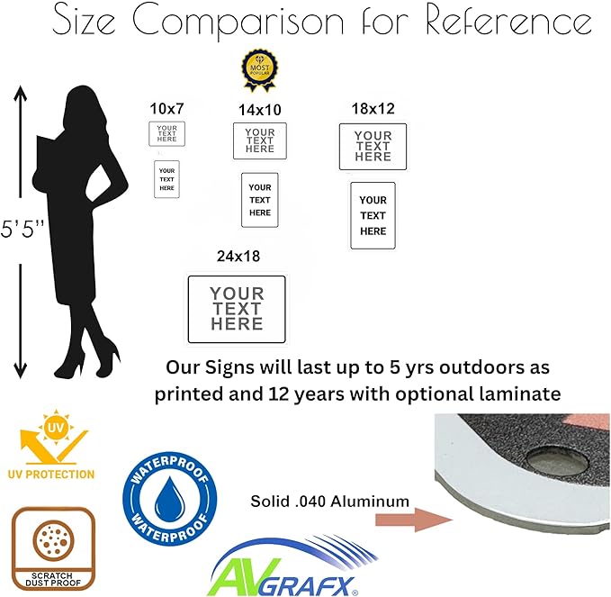 Custom Signs Outdoor Metal for Home Office Business, Personalized, Door, Porch, Delivery, Man Cave, Shop, Garage, Street. For Outside or Inside Use. Our Metal Signs Are UV Printed Solid Aluminum 18x12