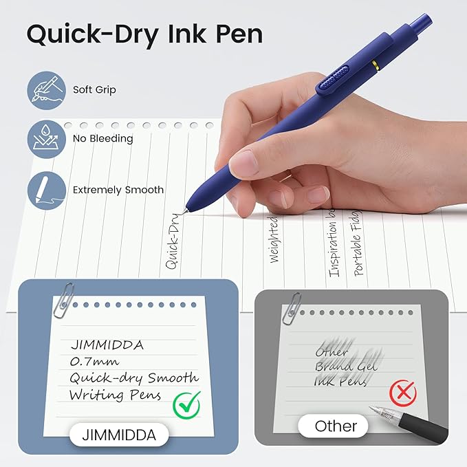 JIMMIDDA 16Pcs Black Gel Pens - 0.7mm Medium Point Black Ink Pens | Smooth Writing - Quick Drying Retractable Pen for Men Women (Vintage - 16Pcs)