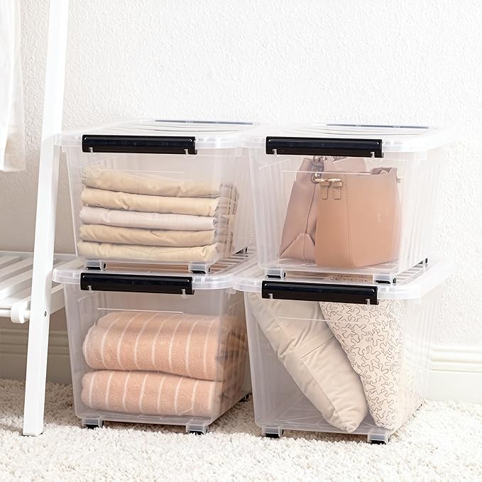 Citylife 54 QT Clear Plastic Storage Bins with Lids Stackable and Nestable Storage Boxes with Lids Large Plastic Storage Containers for Garage, Closet, Kitchen, 4 Packs