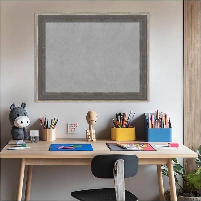 Amanti Art Grey Framed Magnetic Board 23x29 Medium Vision Board for use with Magnets, 100% Metal Sheet to Display Items as Office Decor or for Home Organization in mudroom, Kitchen or Kids Room