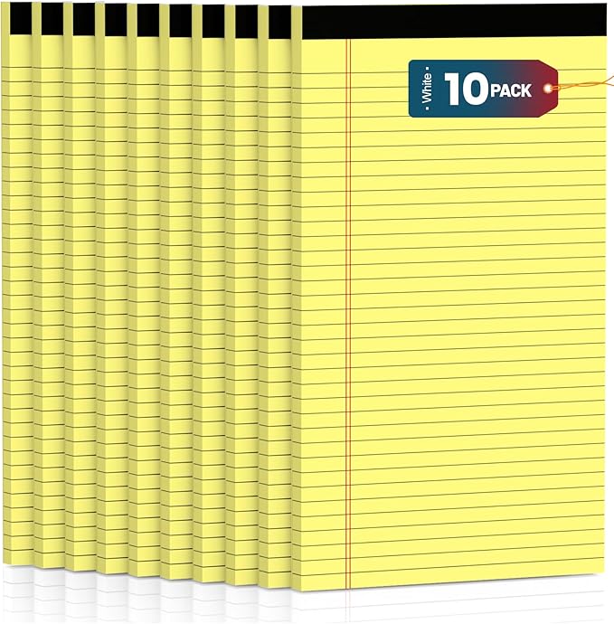 Legal Pads 8.5 x 14 Note Pads, 10 Pack Writing Pads Wide Ruled Notepads, Micro Perforated Notepad, Double-Side Printed Lined Paper Pads 30 Sheets per Notepad, Yellow Legal Pads for Home, Office, School