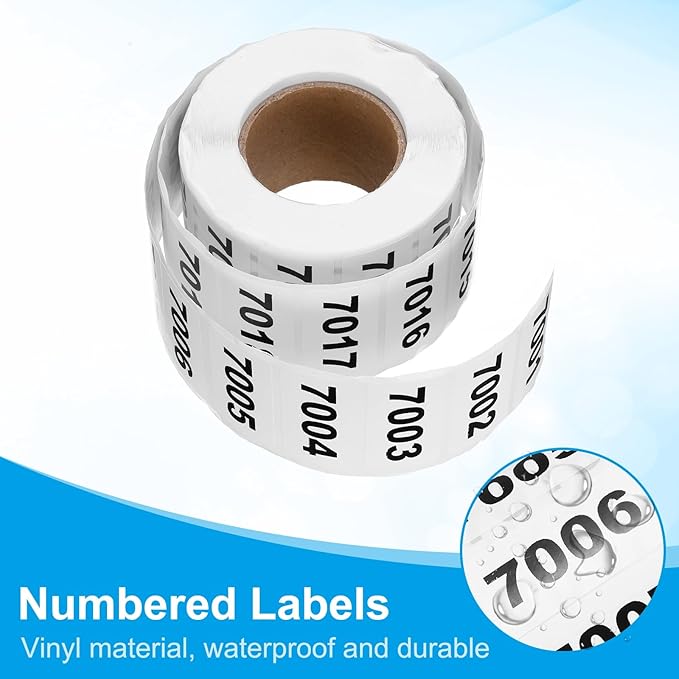 PATIKIL 0.8 x 1.6 Inch Inventory Number Sticker, 2 Roll 7001 to 8000 Consecutive Number Labels Self-Adhesive Labels Tag 1000 Stickers for Office Warehouse Numbering Classification, Black