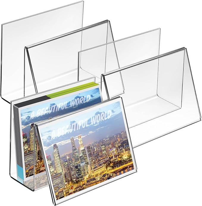 Crtiin 3 Pcs Clear Acrylic Postcard Holder Business Card Holder Greeting Card Display Clear Business Stand Rack for Index Organizer Desk Table Home Office, 6 x 4.25 x 4.5 Inches