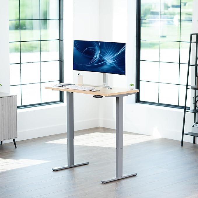 VIVO Electric 43 x 24 in Standing Desk, Memory Height Adjustment, 1B Series, Holds 220 lbs, One-Piece Light Wood Top, Gray Frame, DESK-KIT-1G4C
