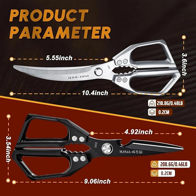 HUUSK Kitchen Scissors Set - Stainless Steel Kitchen Shear, Sharp Meat Scissors Dishwasher Safe, Heavy Duty Poultry Shears, Japanese Cooking Scissor for Food, Chicken Bones, Christmas Gift for Men
