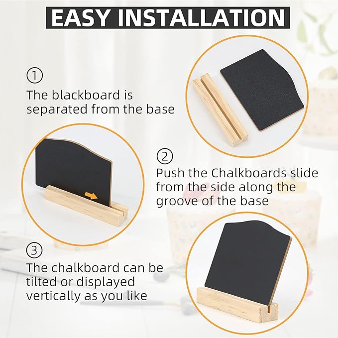 ALOTCHE Mini Chalkboard Signs with Stand, 16 Pack Reusable Wooden Tabletop Chalkboard 4 X 3 Inch, Buffet Food Signs for Party Black Mini Tabletop Sign for Restaurant, Wedding and Bar Countertop