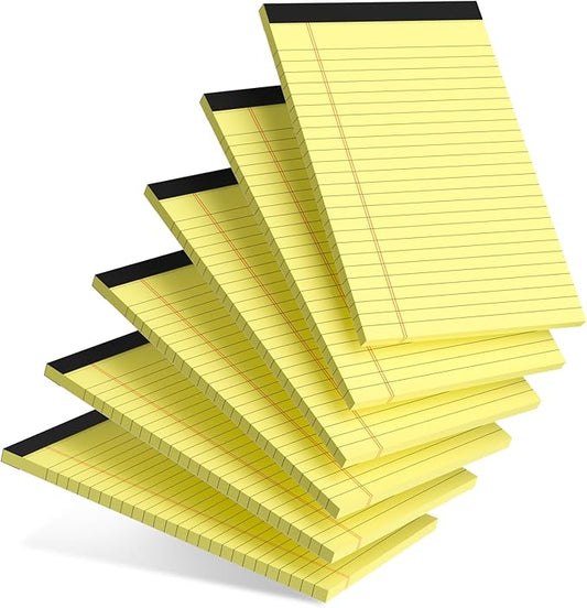 AILZFEI 6pcs Small Note Pad 5x8 College Ruled Legal Pads Paper Notepads 6 Pack Study Back Writing Pads 5 x 8 Legal Pads Perforated Narrow Ruled Pads of Paper Yellow
