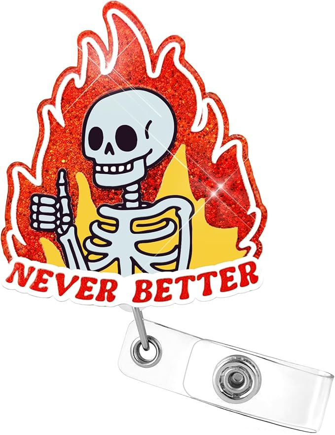 Aoryalps Never Better Retractable Badge Reel Holder Retractable with ID Clip for Nurse Nursing Name Tag Card Nursing Student Teacher Doctor Medical Assistant Work Office Clip-Gifts for Nurse
