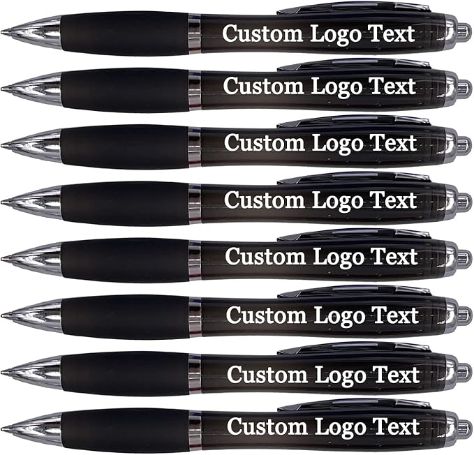 HEYZARDA Personalized Pens with Name Custom Text Logo Retractable Customized Ballpoint Pens for Church Office Business 100 Pcs, Black