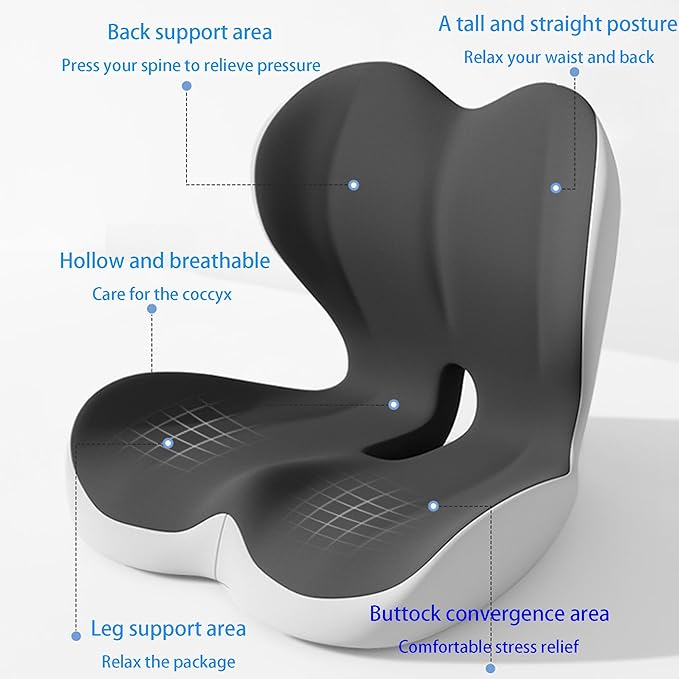 Mogdeker L-Shaped Seat Cushion for Long Sitting,Memory Foam Ergonomic Back Support Driving Seat Cushion for Back Pain,Non-Slip Design for Car, Truck, Home Chair & Office Seat (Black Gray)