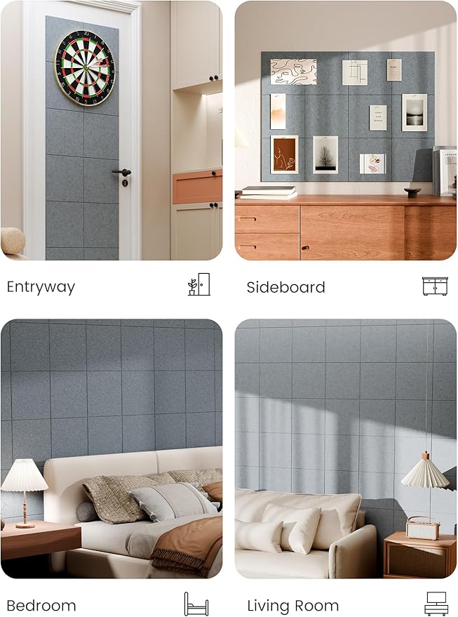 Bumusty Large Cork Board 47"x35" Alternative - 12 Pack Felt Wall Tiles with 70 Safe Removable Adhesive Tabs, 30 Pushpins, Cork Boards for Walls Pin Board Tack Board Cork Board (Silver Mink)