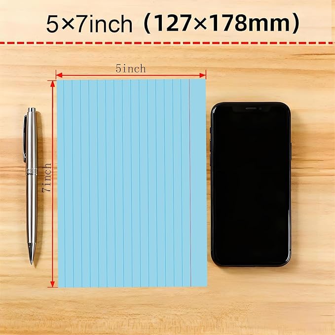JINMIKEJI Blue Ruled Index Cards 5x7 Inch - 50 Pack Study Flash Cards for School, Office & Home Organization, Durable Note Cards with Lines