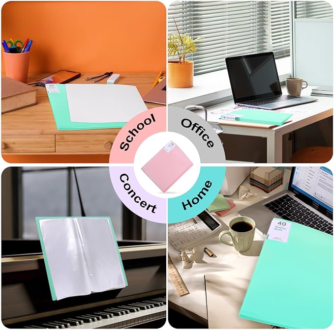 Phyxin Portfolio Binder, 20-Pocket Portfolio Folder 8.5" x 11", Displaying 40 Page Binder with Plastic Sleeves, Plastic Folders for Women & Men, Students, Teachers, Green