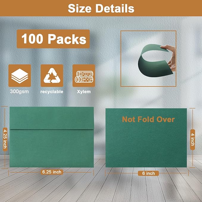 Silunkia 100 Packs 10 Assorted Colors Blank Flat Cards and Envelopes 4 x 6 Heavyweight Single Panel Cardstock and A4 Envelopes Printable Self Seal for Graduations, Wedding Invitations, Thank You Cards