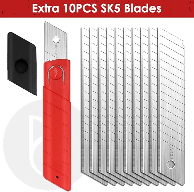 BIBURY 2 Pack Mutipurpose Utility Knife, Heave Duty Full Stainless Steel Retractable Box Cutter with 10PCS replaceable Blades (18mm Wide), Multi-functional Extended Razor Knife for Office, Home,School