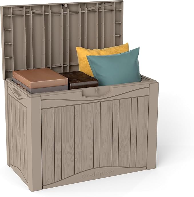 Yardgrace 50 Gallon Lockable Resin Deck Box, Waterproof & UV-Resistant Outdoor Storage Box for Outdoor Cushion Storage, Garden Tools & Pool Accessories Storage, Gray