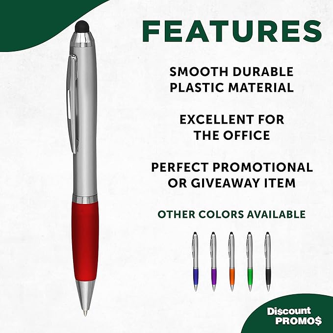 DISCOUNT PROMOS Stylus Ballpoint Pens Set of 10, Bulk Pack - Black Ink, Great for Office, School, Business, Tradeshows, Events - Red