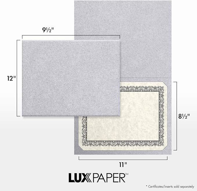LUXPaper 9.5" x 12" Certificate Holders | Silver Metallic | 105lb. Cover | 50 Qty