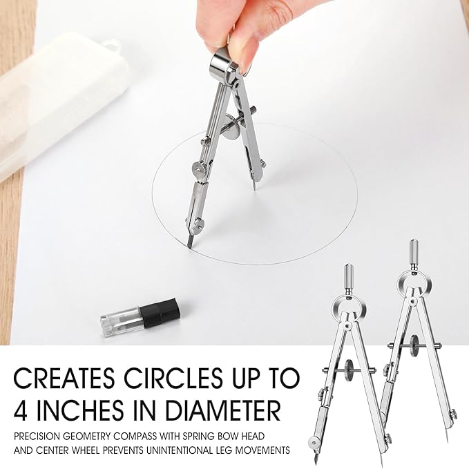Zonon 24 Pcs Compass for Geometry Compass Bulk for Classroom Math Students Protractor for Art Compass Precision Tool with Pencil Back to School Supply for Office Art Drafting Drawing Wood Working