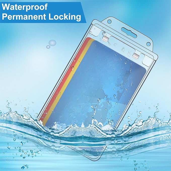 Tinlade 100 Pack Permanent Locking Hard Plastic Badge Holder Vertical Clear ID Badge Holder Heavy Duty Protector Case for Office School Card Travel 2.4 x 4.2 inches