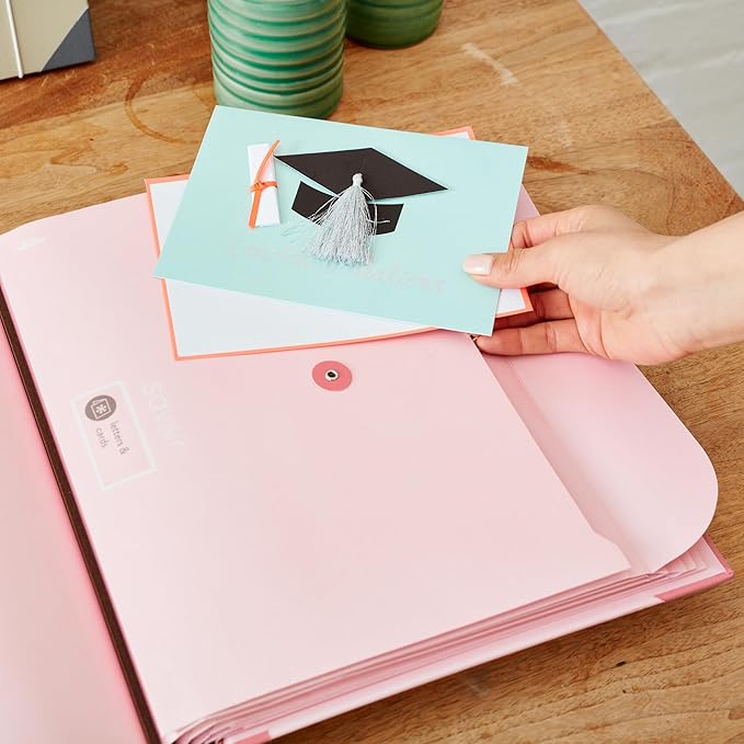 Savor | The Folio™ Document Organizer 2025 Edition | Premium Life Binder Acid-Free Custom Dyed Cloth-Bound Accordion Organizer w/ 10 Expandable Pockets | File Folders for Home Organization (Pink)