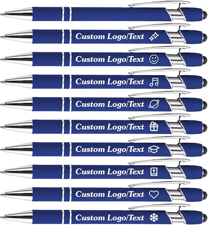 CRME Custom Engraved Ballpoint Pens Bulk Customized Metallic Printed Name Pens Black Ink Personalized Pen with Text Business Logo Smooth Writing for Professionals Ideal for Gifts and Office Blue Pen