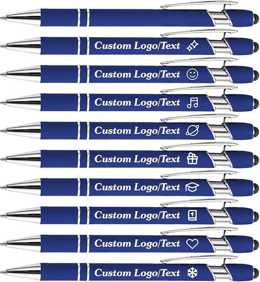 CRME Custom Engraved Ballpoint Pens Bulk Customized Metallic Printed Name Pens Black Ink Personalized Pen with Text Business Logo Smooth Writing for Professionals Ideal for Gifts and Office Blue Pen
