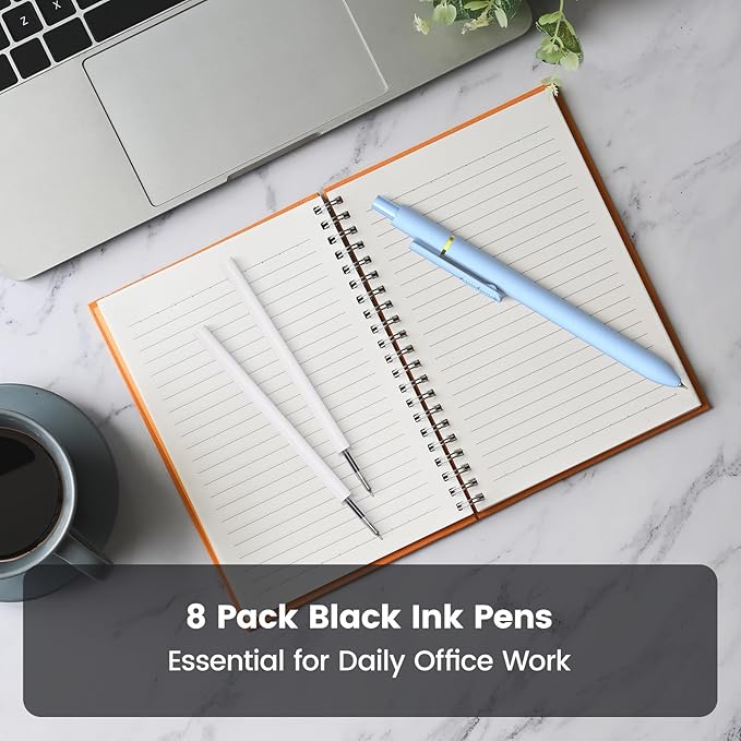 JIMMIDDA 8Pcs Black Gel Pens - 0.7mm Medium Point Black Ink Pens | Smooth Writing - Quick Drying Retractable Pen for Men Women (Morandi - 8Pcs)