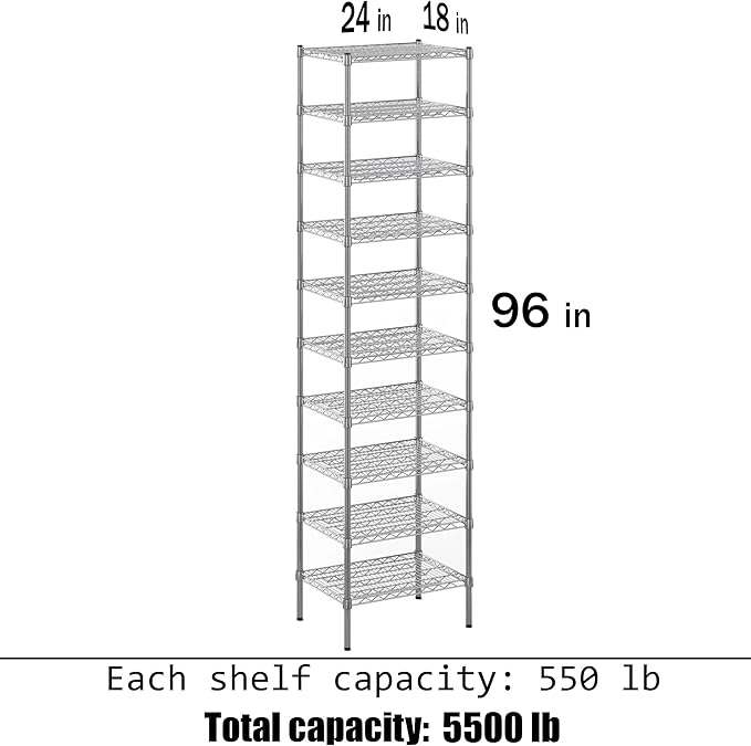 Regal Altair 18" Deep x 24" Wide x 96" Height Wire Shelving Kit | 10-Tier | NSF Commercial Storage Rack Unit