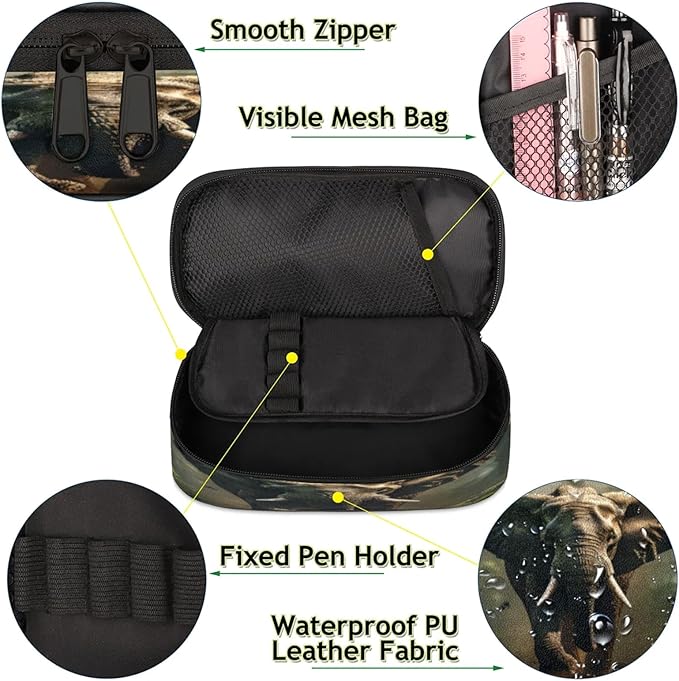 Pardick 3D Elephant Pencil Case，Big Capacity Pencil Pouch Coin Pouch Stationery Organizer For Teen School