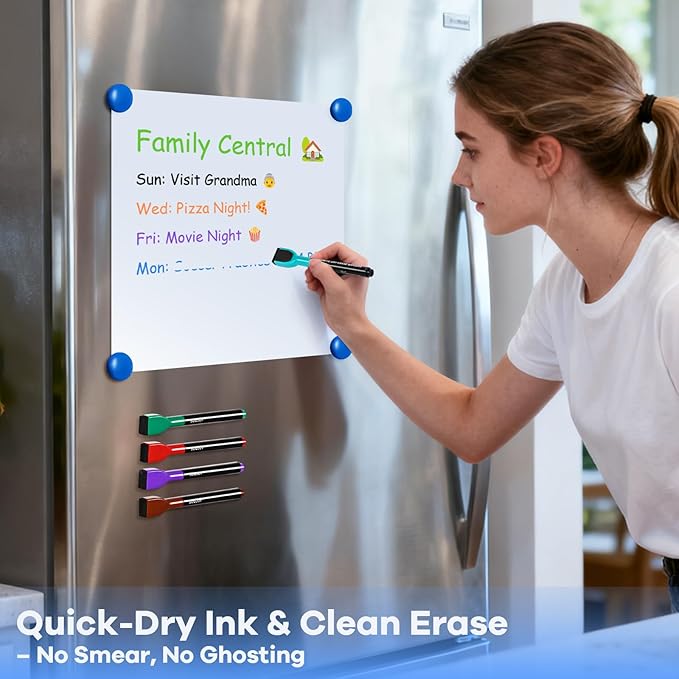 SUQJOY Magnetic Dry Erase Markers with Eraser Caps, Fine Tip 1-2mm, Low Odor Quick Dry Ink, 12 Colors, Whiteboard Marker Set for Fridge Calendar Office, 12 Count