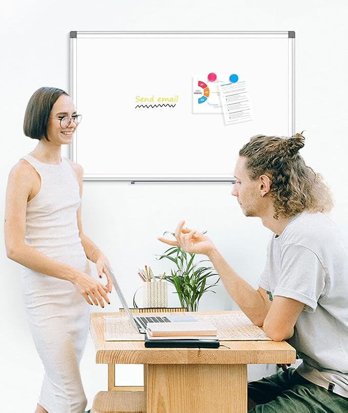 AMUSIGHT 3 Pack Double-Sided Magnetic Whiteboard, 24" x 18" Dry Erase Board, Aluminum Frame White Board for Wall, Hanging Mounting White Board Dry Erase Marker Board for Office, School, Home