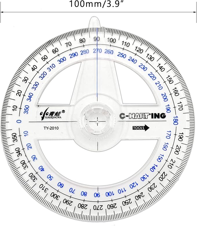 360° Protractor Pack of 2 Protactors Plastic Protractor Math Protractors Clear Protractor Ruler Drafting Tools Circle Protractor for Geometry