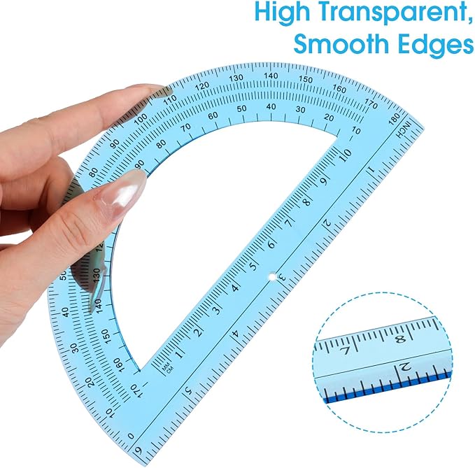 Hoiny 10 Pack Clear Protractor, 6 Inch Plastic Protractors, 180 Degrees Accurate Math Geometry Tools for School, Office, Classroom (Mixed Colors)