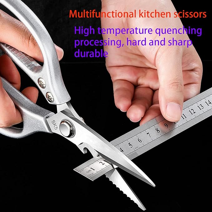 Kitchen Scissors All purpose, Have duty Stainless Steel Cooking Shears for Cutting Meat,Chicken, Poultry, Fish, Herbs, Seafood Scissors with Comfort Grip siver