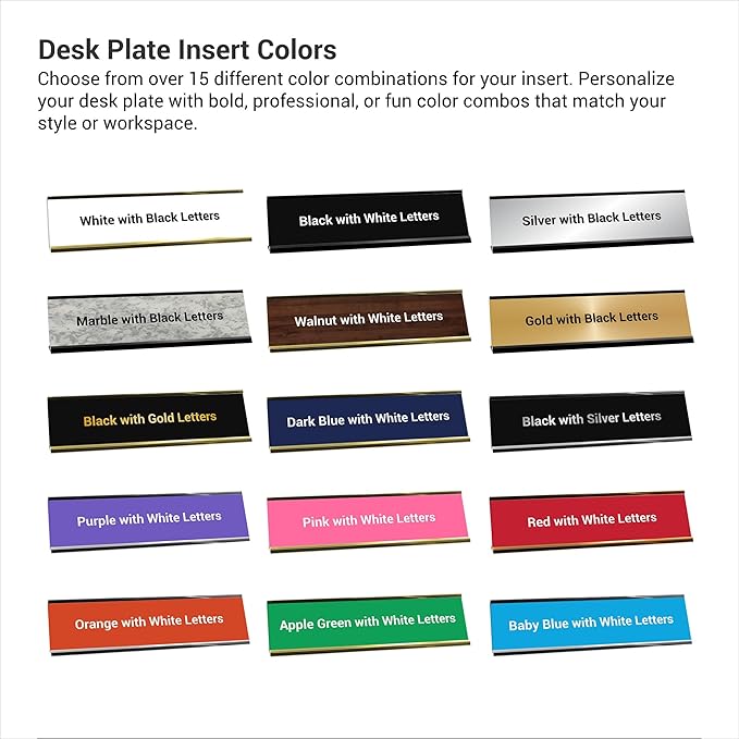 Custom Engraved Desk Plate | Personalized with your Name and Title | Perfect Decor for Office, Business, or Home | Multiple Font and Color Options | 2x8" or 2x10" (White w/Black Letters, 2x8")