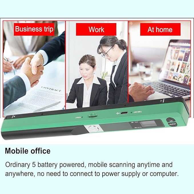 Zunate Portable A4 Handheld Scanner, 900 DPI USB Document, Photo Scanner with Offline Mode, Handheld Image Scanne for Home and Office (Green)