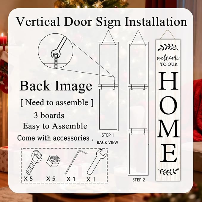 Welcome Sign for Front Porch, 47" Large Wooden Welcome to Our Home Sign Door Hanging Standing Plaque, Farmhouse Vertical Outdoor Porch Decorations for Yard Patio Entrance (White)