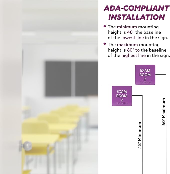 ADA CENTRAL SIGNS - 6" X6" Exam Room 2 Sign - ADA Compliant Tactile Graphics Grade 2 Braille Text Acrylic Wall Signs - Educational Institution Directional Assistance Test Center Door Sign for Schools