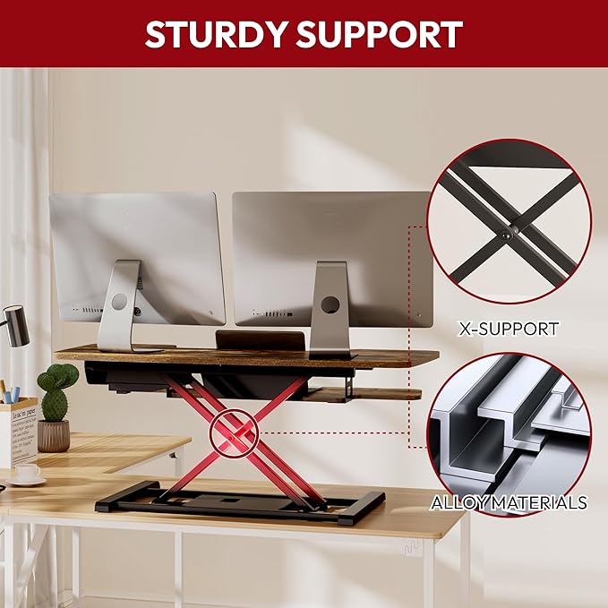 SANODESK Standing Desk Converter with Electric Motor 40" Height Adjustable Riser for Office Home,Dual Monitor and Laptop Workstation with Large Keyboard Tray, Rustic Color